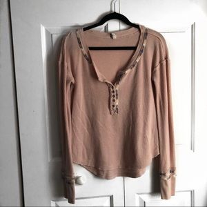 Free people embroidered waffle knit Henley